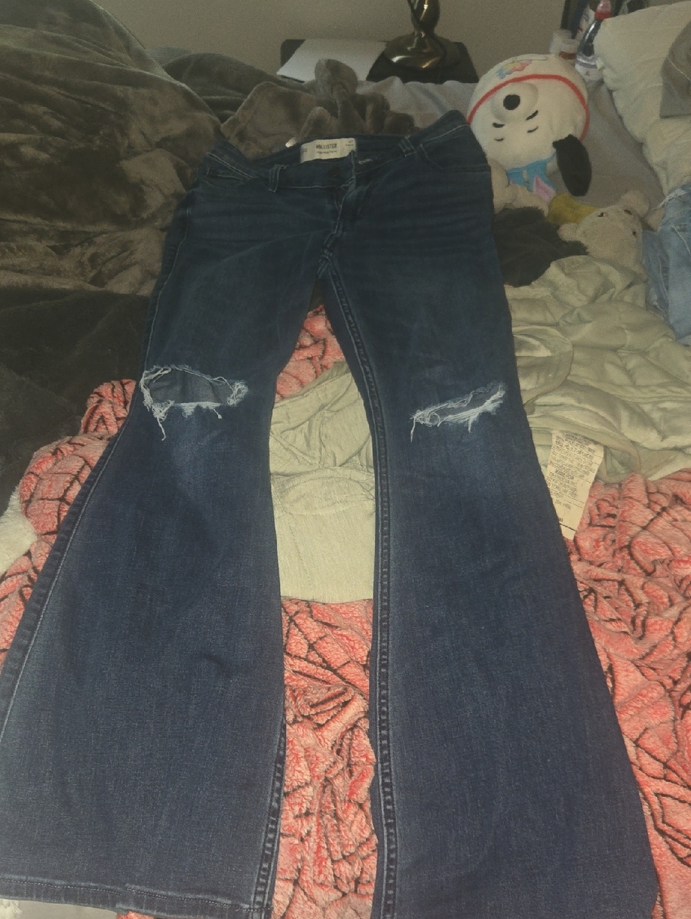 Hollister Dark Blue Distressed Flare Jeans